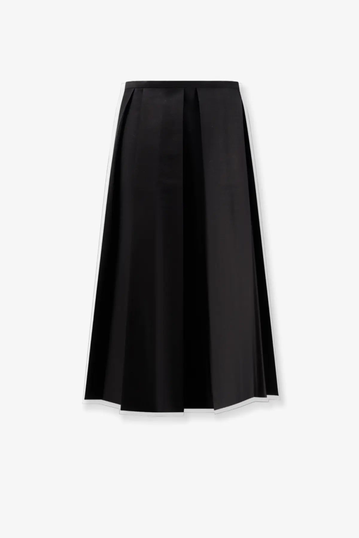 Toteme women’s black wool and silk midi skirt with pleats and white trim along hem and waistband