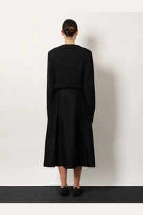 Toteme women’s black wool and silk midi dress with long sleeves high waistline and flared skirt