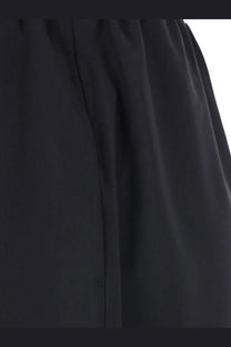 Toteme women’s black wool trouser with smooth slightly wrinkled texture and subtle vertical seam detail