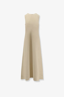 Toteme women’s sleeveless beige viscose long dress with a simple elegant cut and floor-length design
