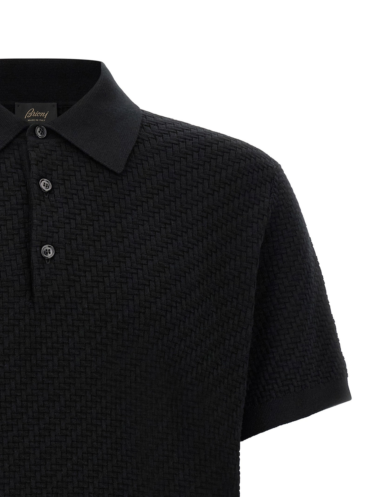 Brioni Trama Weaving Polo Black