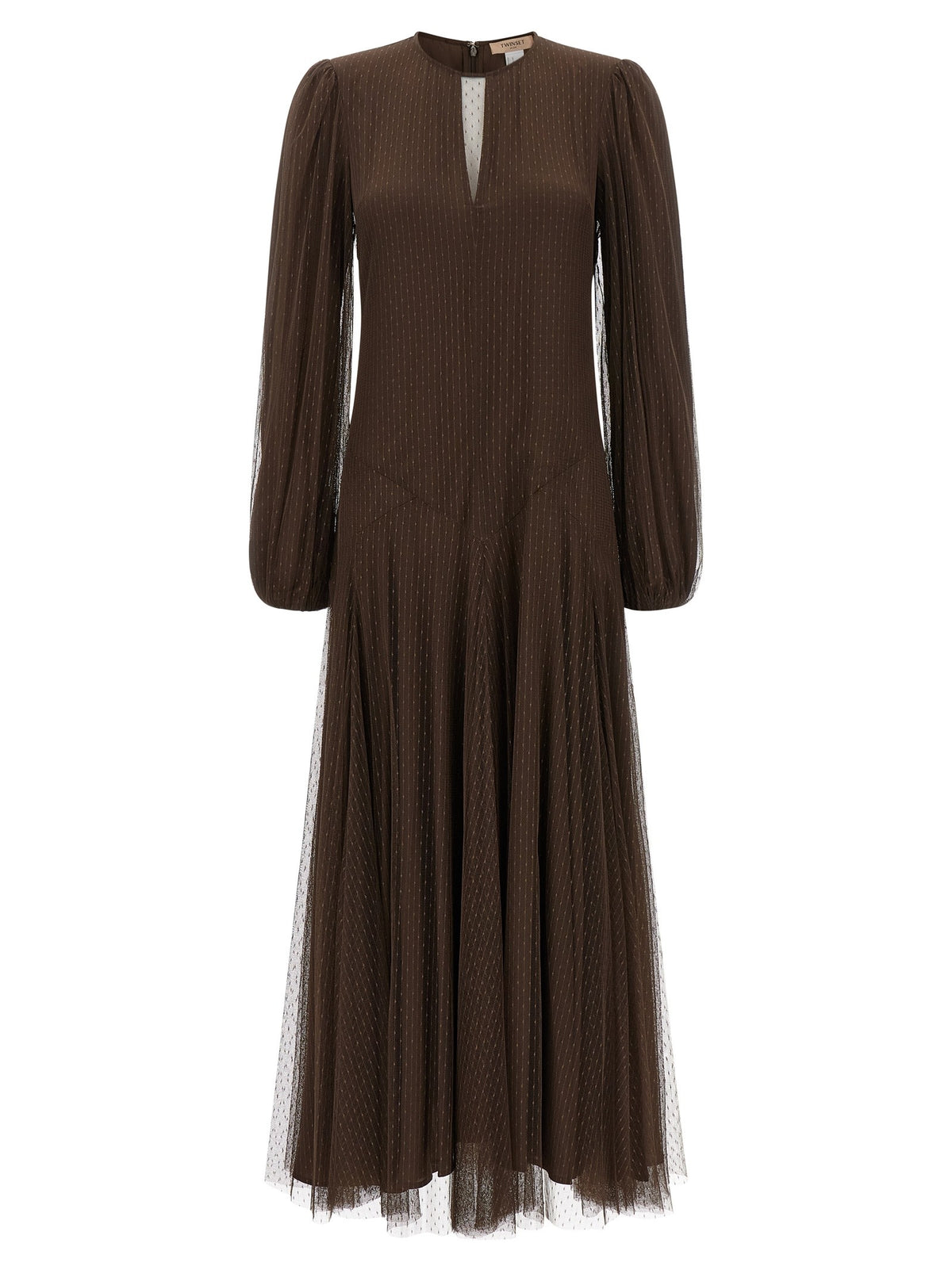 TWINSET Tulle Plumetis Dress Brown
