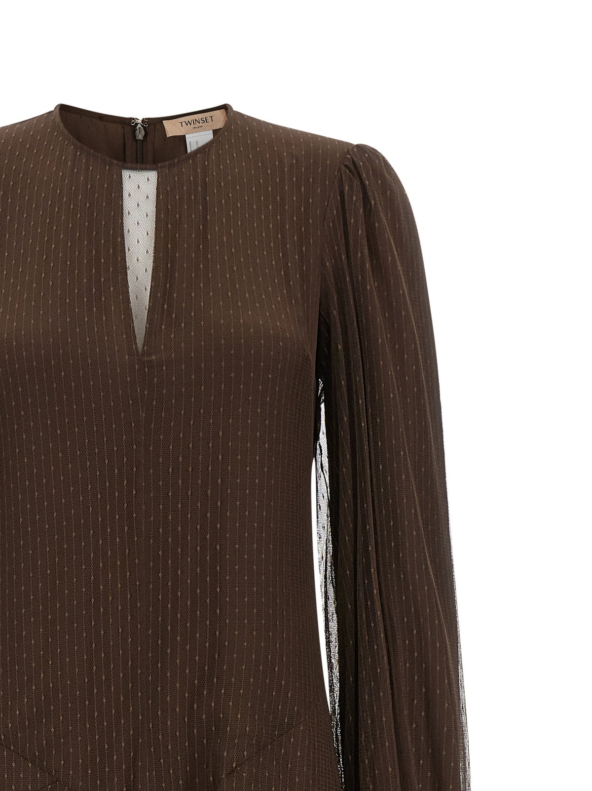 TWINSET Tulle Plumetis Dress Brown, view 3