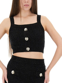 Balmain Women's Tweed Crop Top Black