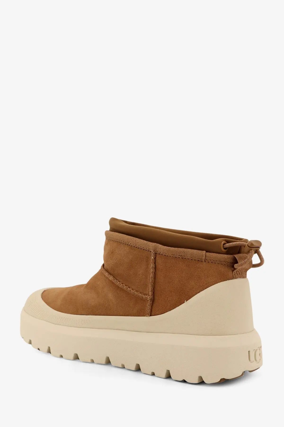Ugg men’s cl ultra mini weather hybrid ankle boots brown tan suede with cream chunky sole front view
