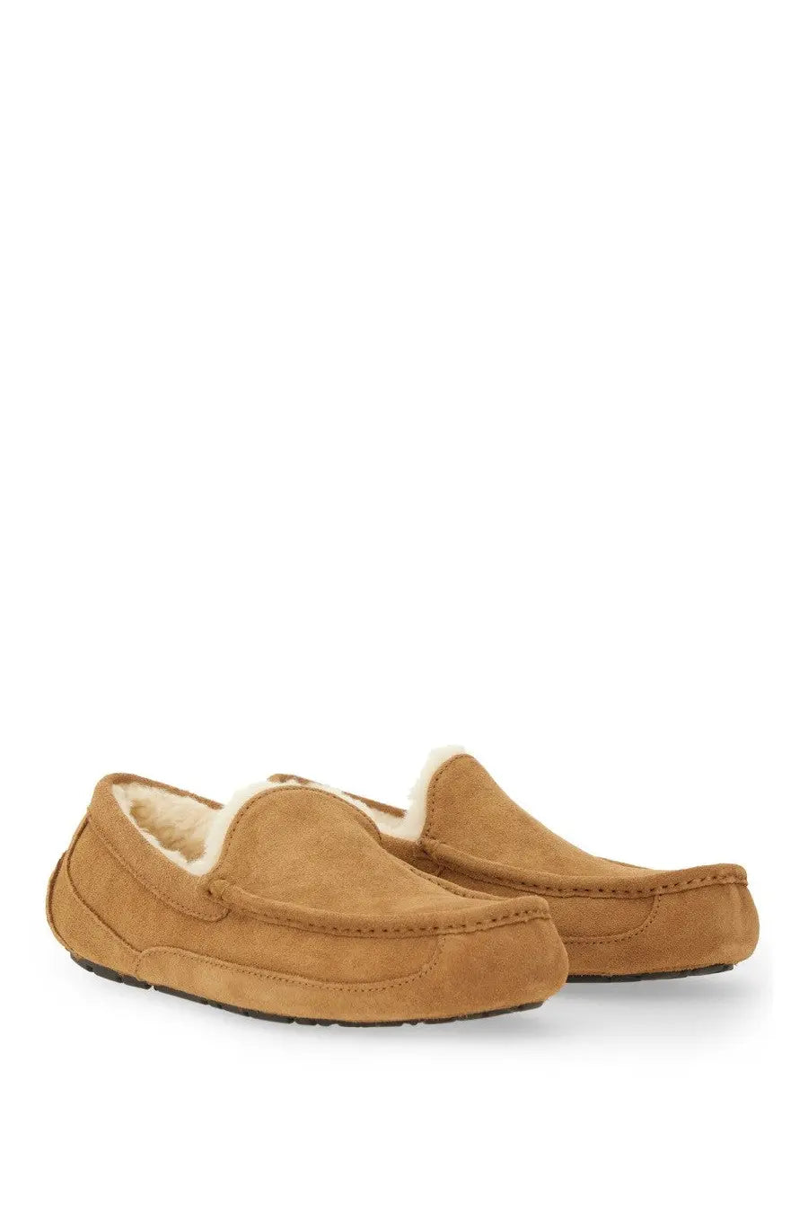 Ugg men’s slip on loafer linscot brown tan suede moccasins with plush white shearling lining