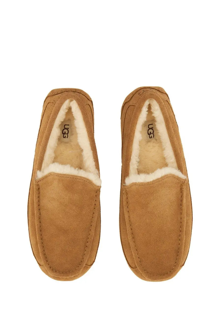 Ugg men’s slip on loafer linscot brown in tan suede with plush white shearling lining moccasins