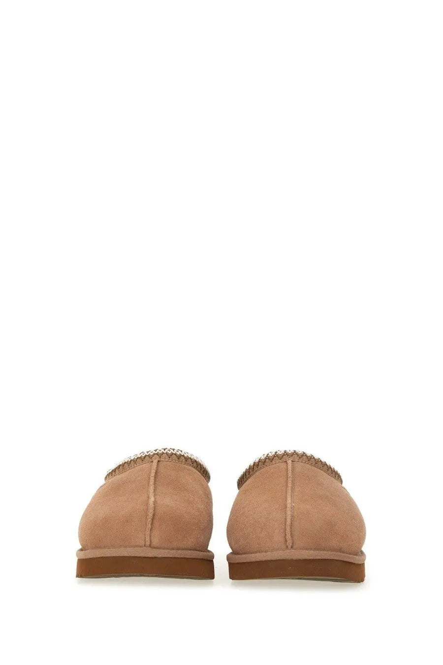 Ugg men’s slipper tasman brown tan suede moccasin slip-ons with braided trim and brown rubber soles
