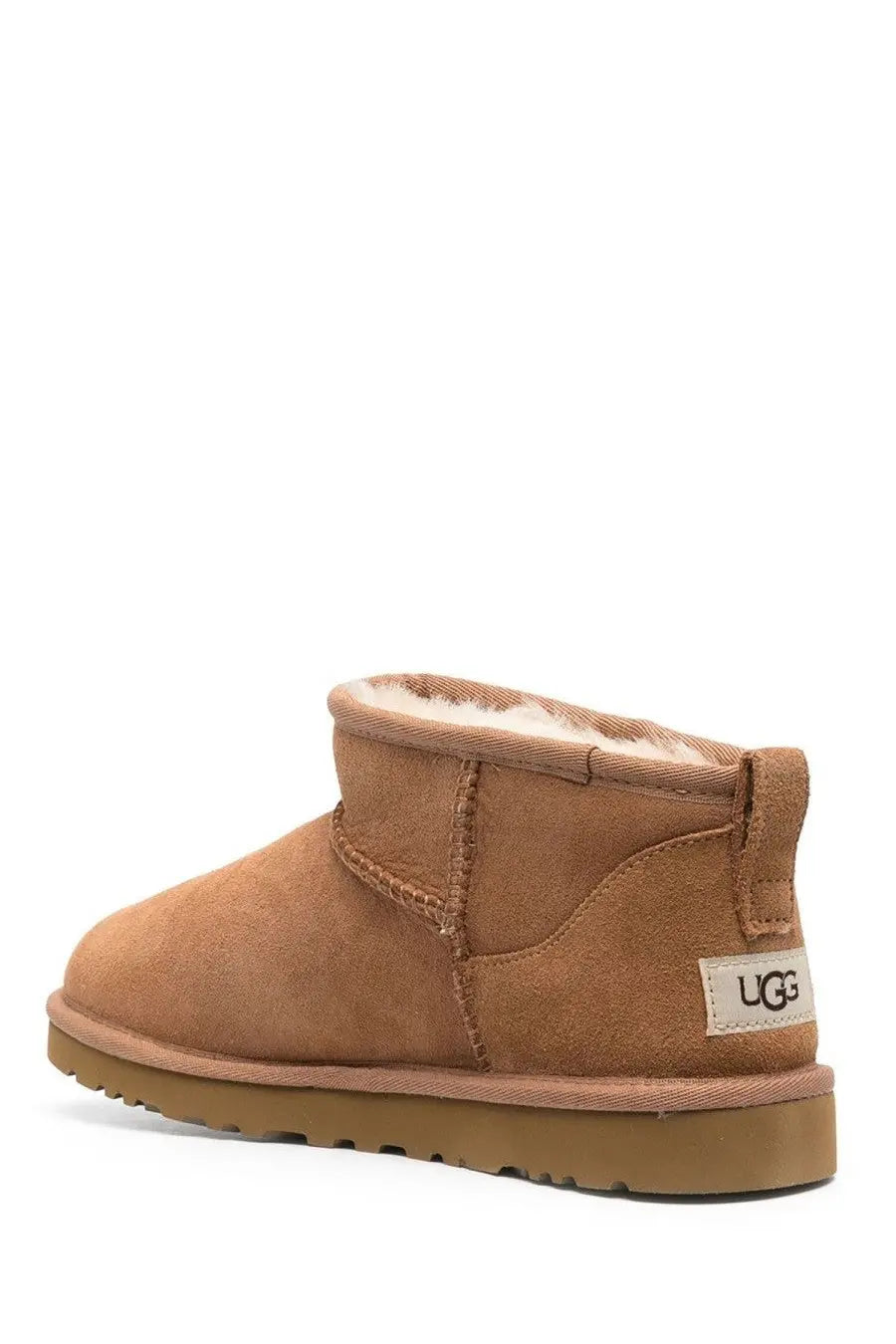 Ugg men’s stivale classic ultra mini brown tan suede boot with plush white lining and durable rubber sole