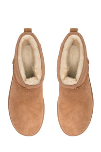 Ugg men’s stivale classic ultra mini brown tan suede booties with plush white shearling lining