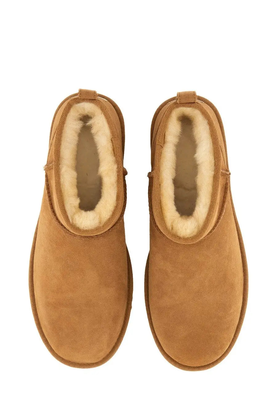 Ugg men’s stivale classic ultra mini brown tan suede booties with plush white shearling lining