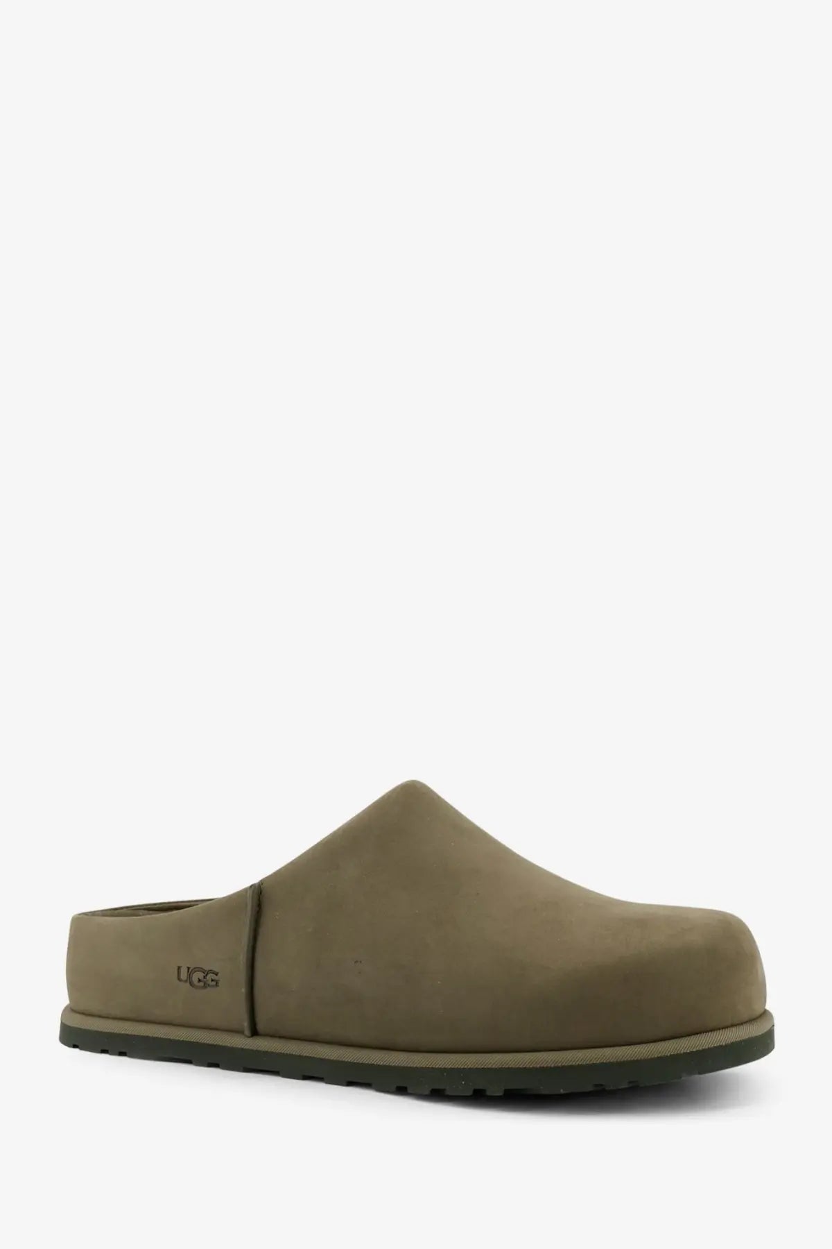 Ugg men’s suede sandals green with olive green suede upper and black rubber sole clog design