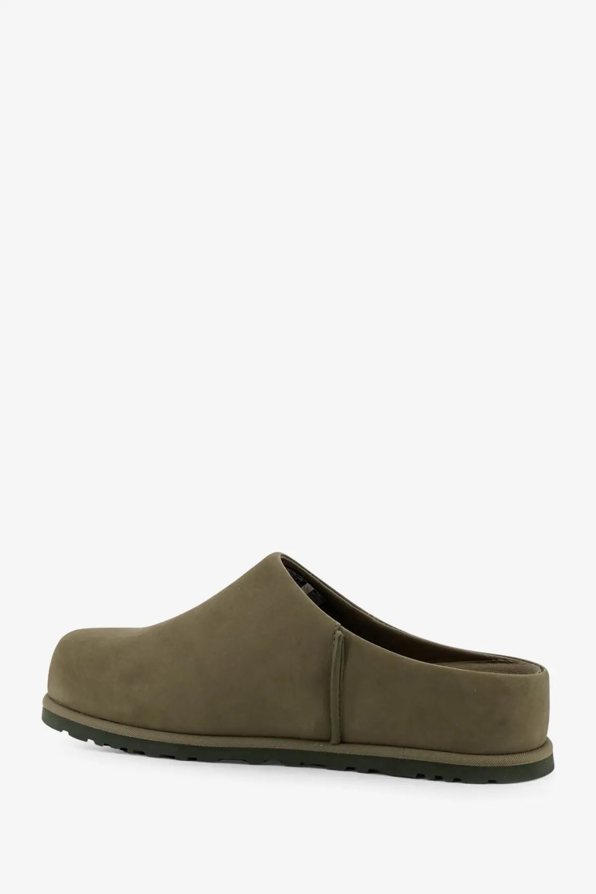 Ugg men’s olive green suede clogs with black rubber sole for casual comfortable wear