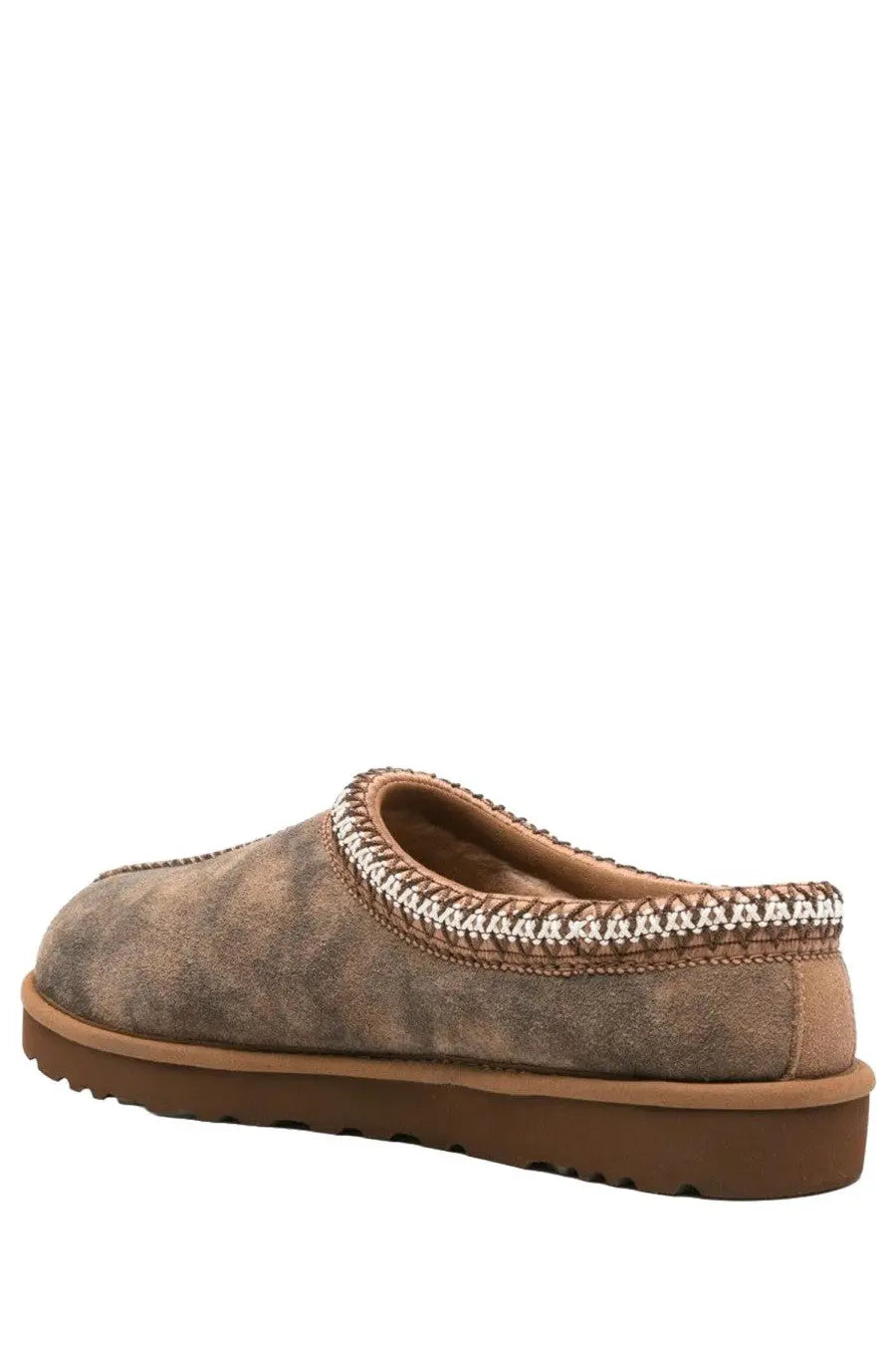 Ugg men’s tasman baxter brown suede slip on mule shoe with braided trim detail along the opening