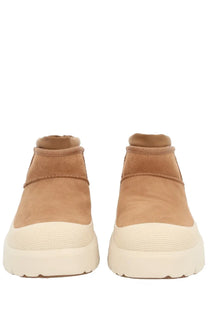 Ugg men’s ultra mini weather hybrid boots brown tan suede ankle boots with thick off-white rubber sole