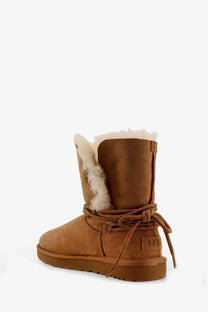 Ugg women’s bailey tie brown suede ankle boots with tan laces and white shearling lining
