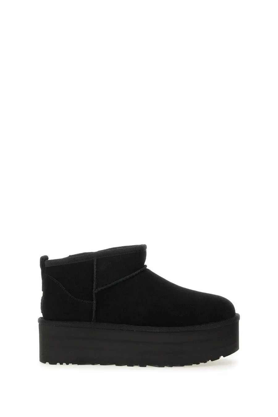 Ugg women’s classic ultra mini boot black with black suede upper and thick chunky platform sole