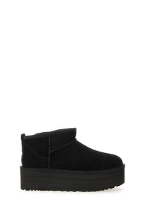 Ugg women’s classic ultra mini boot black with black suede upper and thick chunky platform sole