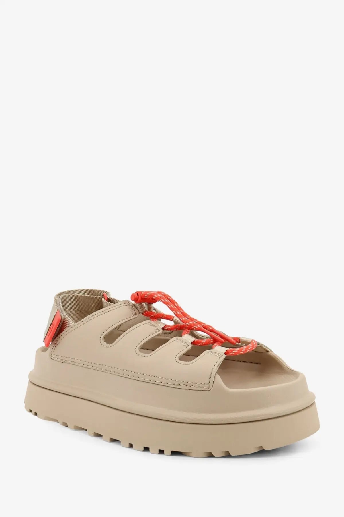 Ugg women’s goldenglow leather beige platform sandals with orange laces and chunky sole