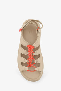 Ugg women’s goldenglow leather sandals beige with bright orange laces and adjustable straps