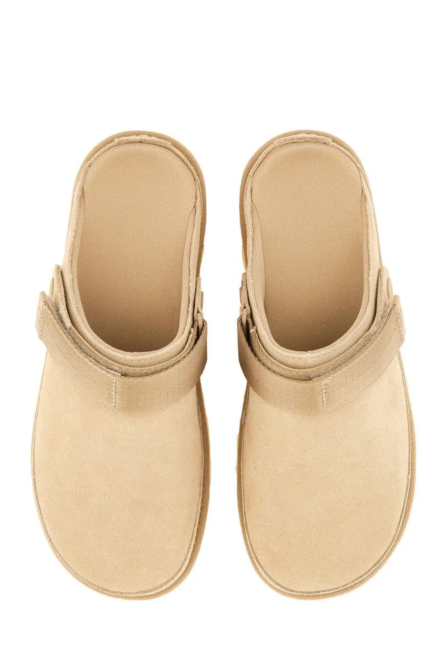 Ugg women’s goldenstar sabot beige suede mule slippers with velcro strap and thick soles
