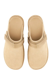 Ugg women’s goldenstar sabot beige suede mule slippers with velcro strap and thick soles