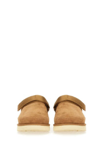 Ugg women’s goldenstar sabot brown tan suede moccasin slip-ons with velcro strap and cream rubber sole