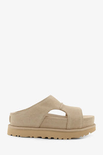 Ugg women’s goldenstar beige suede slide sandal with a chunky rubber sole perfect for casual wear