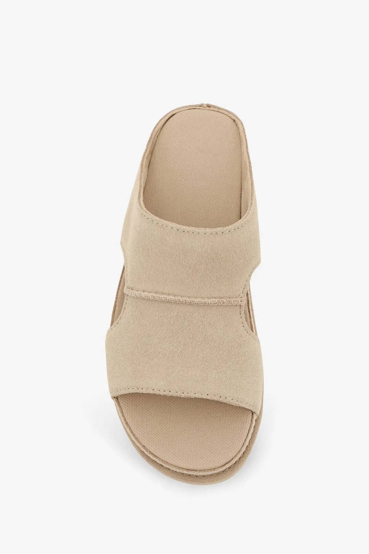 Ugg women’s goldenstar beige suede slide-on wedge sandals with cushioned insole and two adjustable straps for comfort
