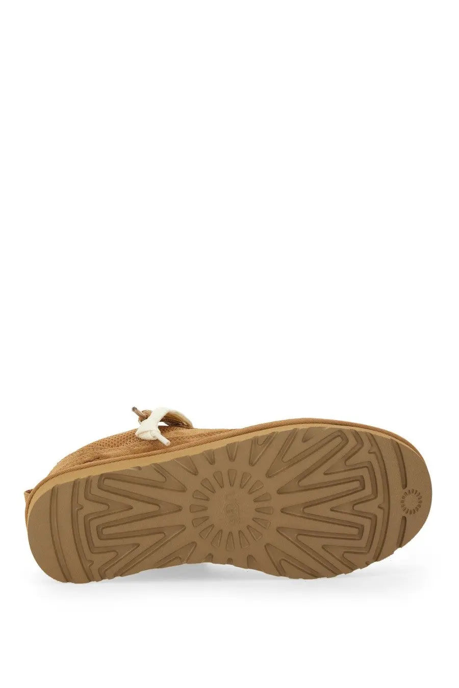 Ugg women’s lowmel sneaker brown in tan suede with white lace detail and textured rubber sole