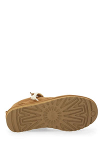 Ugg women’s lowmel sneaker brown in tan suede with white lace detail and textured rubber sole