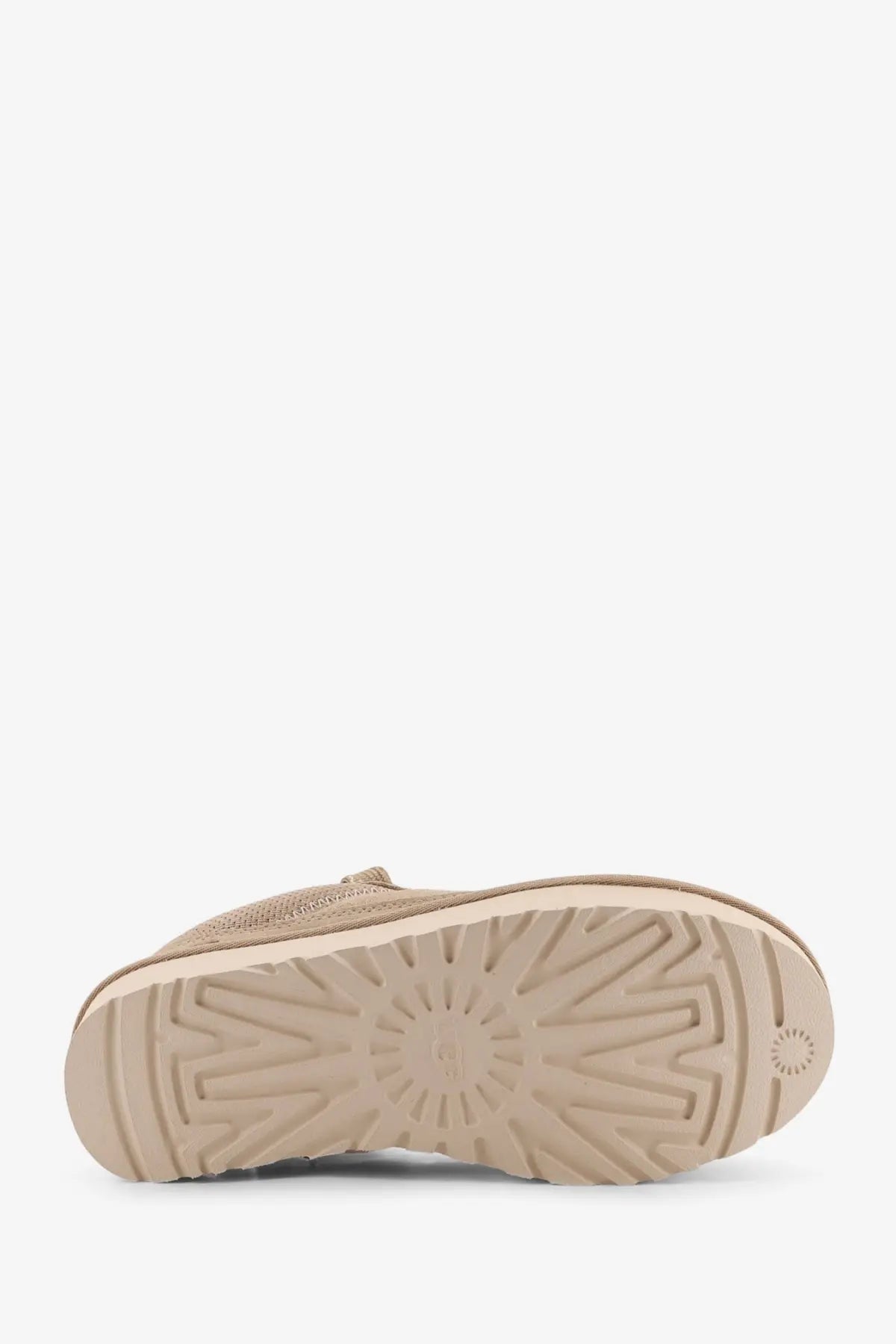 Beige ugg women’s lowmel sneakers with woven suede upper and textured rubber sole for casual wear