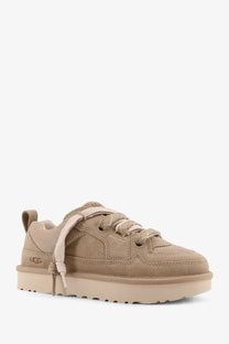 Ugg women’s lowmel suede sneaker in beige with matching laces and a chunky rubber sole for casual wear
