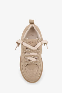 Ugg women’s lowmel beige sneaker with mesh and suede upper flat laces and chunky rubber sole