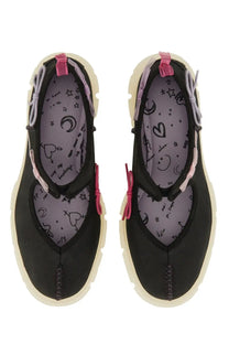 Ugg women’s mary jane areum black slip-on canvas shoes with pink and lavender ribbon ties and whimsical star lining