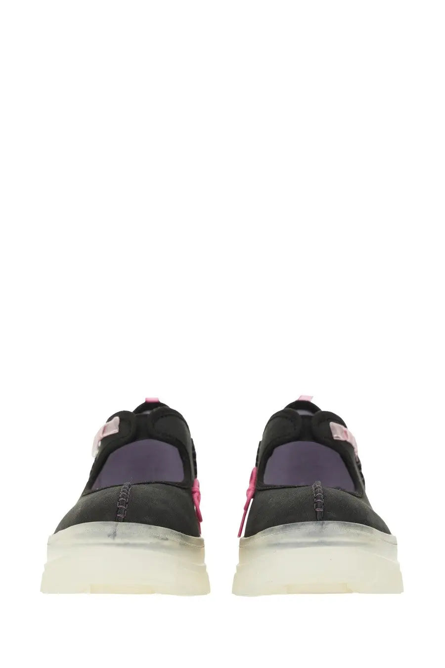 Ugg women’s mary jane areum black platform sneakers with translucent soles and pink zipper accents