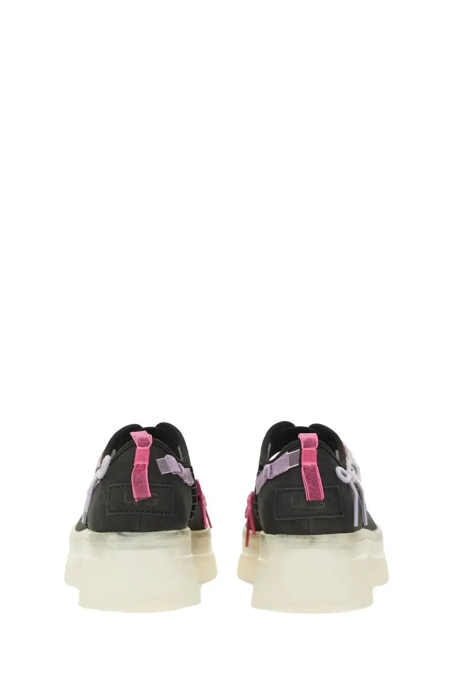 Ugg women’s mary jane areum black sneakers with pink and purple accents and translucent white sole