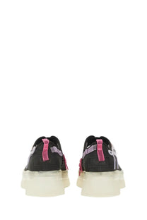 Ugg women’s Mary Jane Areum black sneakers with pink and purple accents and a translucent white sole