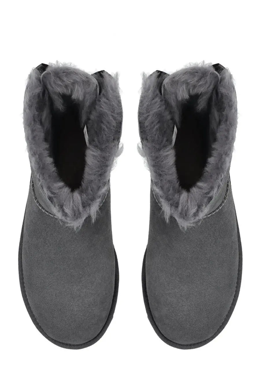 Ugg women’s mini bailey bow II gray suede ankle boots with plush gray shearling lining