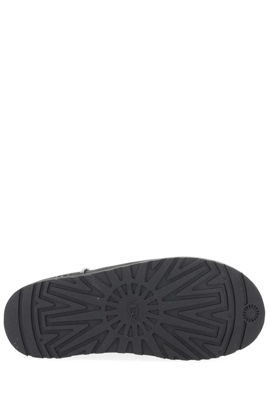 Black rubber sole with distinctive ugg logo tread pattern on ugg women’s sabot otzo black shoe