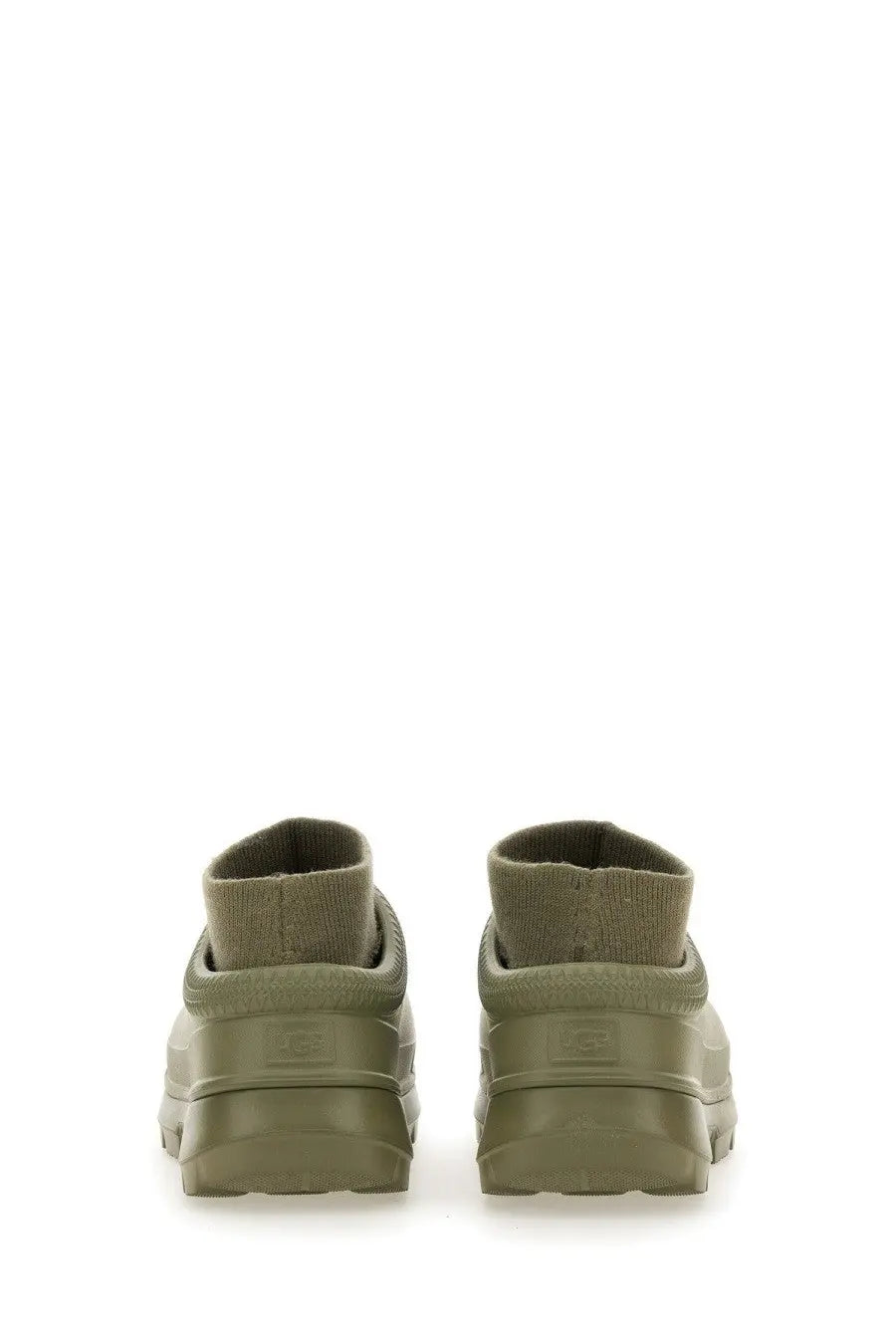 Ugg women’s sabot tasman green olive green booties with chunky rubber sole and knit upper material