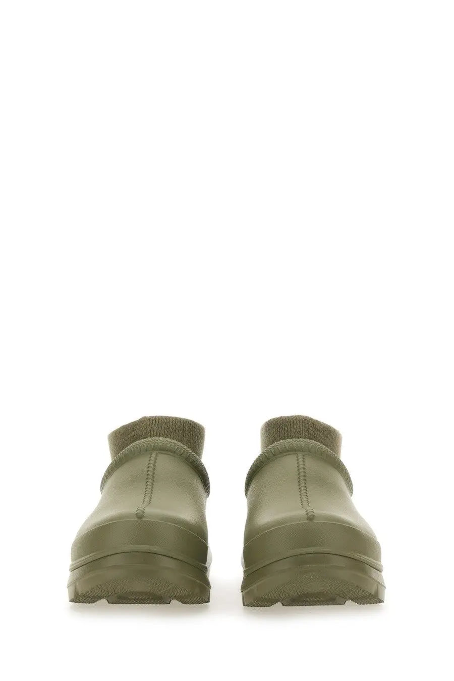 Ugg women’s sabot tasman green olive rubber boots with thick textured sole and ribbed ankle cuffs