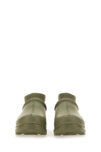 Ugg women’s sabot tasman green olive rubber boots with thick textured sole and ribbed ankle cuffs
