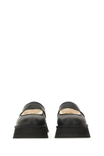 Ugg women’s sandal bea mary jane black leather loafers with thick platform sole and tan shearling lining
