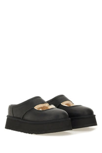 Ugg women’s sandal Bea Mary Jane black with black leather upper and light shearling lining platform mules