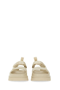 Ugg women’s goldenglow beige platform sandals with two wide velcro straps and minimalist design