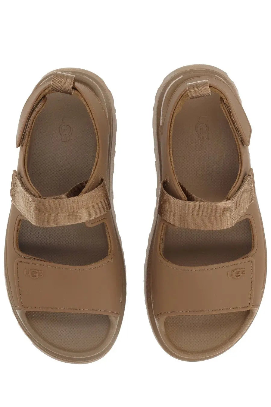 Ugg women’s sandal Goldenglow brown tan with thick cushioned sole and adjustable velcro straps