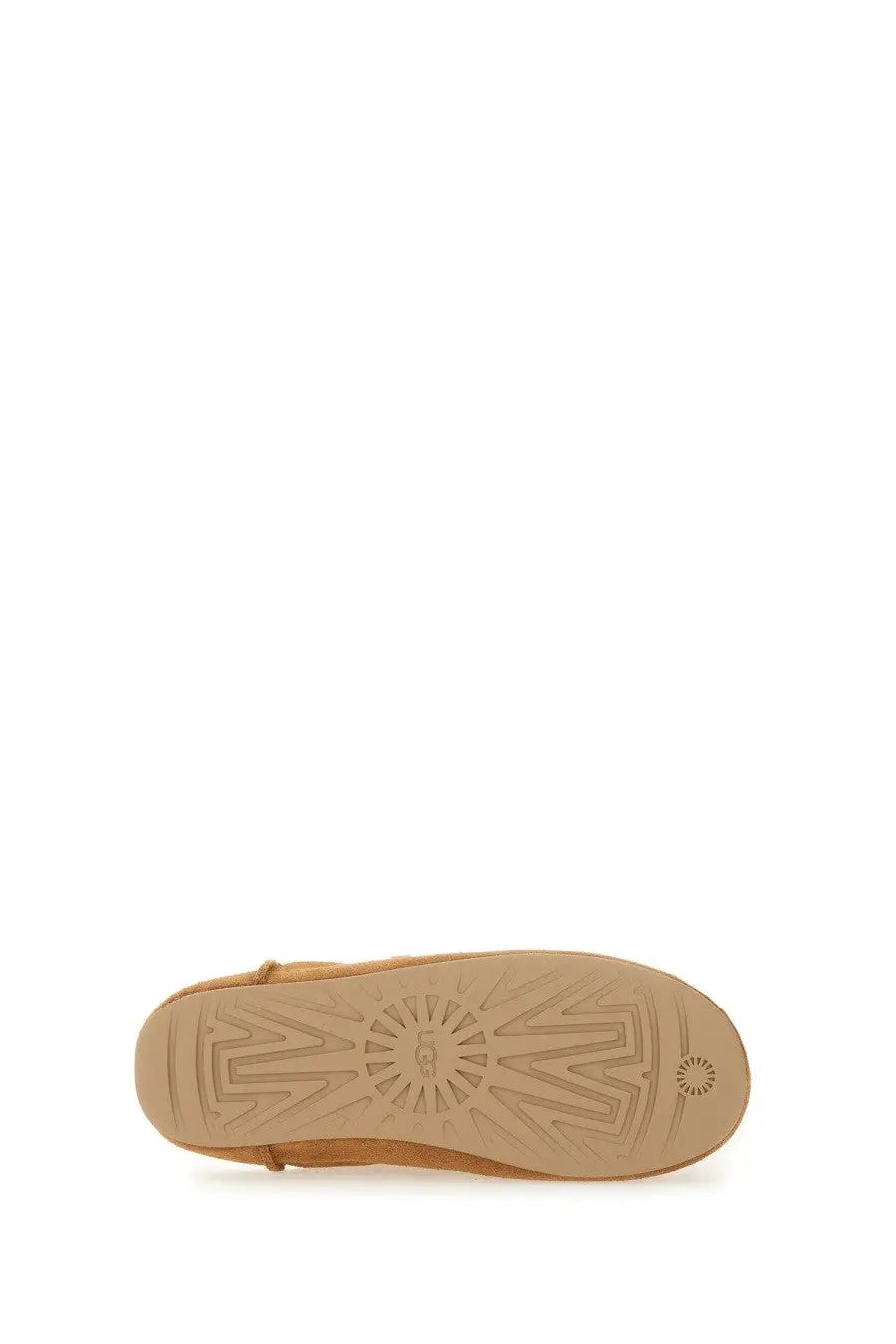 Tan ugg women’s slip on elea boot sole with embossed logo and geometric tread pattern for traction
