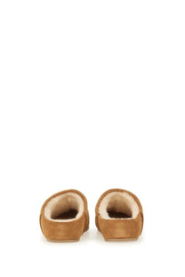 Ugg women’s slip on elea brown tan suede moccasin slippers with plush white shearling lining