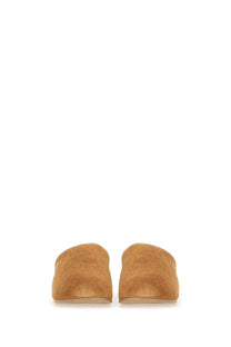 UGG women’s slip on elea brown tan suede mules with a sleek minimalist design shown from the back side